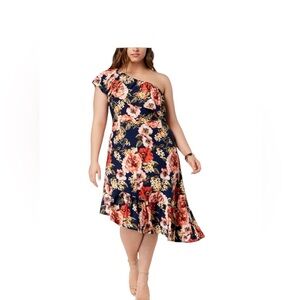 New! 3X NY Collection Womens Plus Ruffle Asymmetrical Floral Off Shoulder Dress